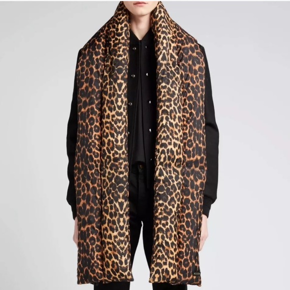 Saint Laurent Leopard Print Puffer Scarf